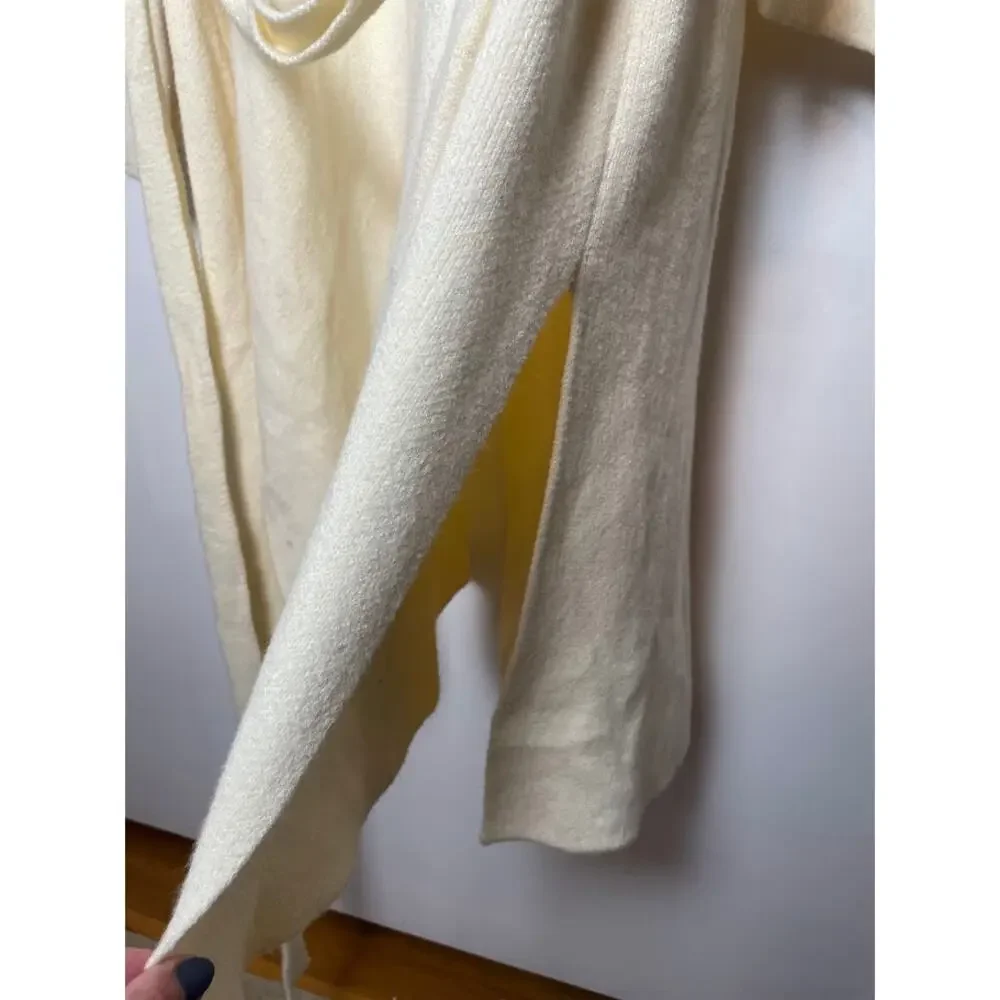 Blueivy BELTED KNIT Ivory CARDIGAN‎ Womens L Cozy Chic Cream Long Open Sweater